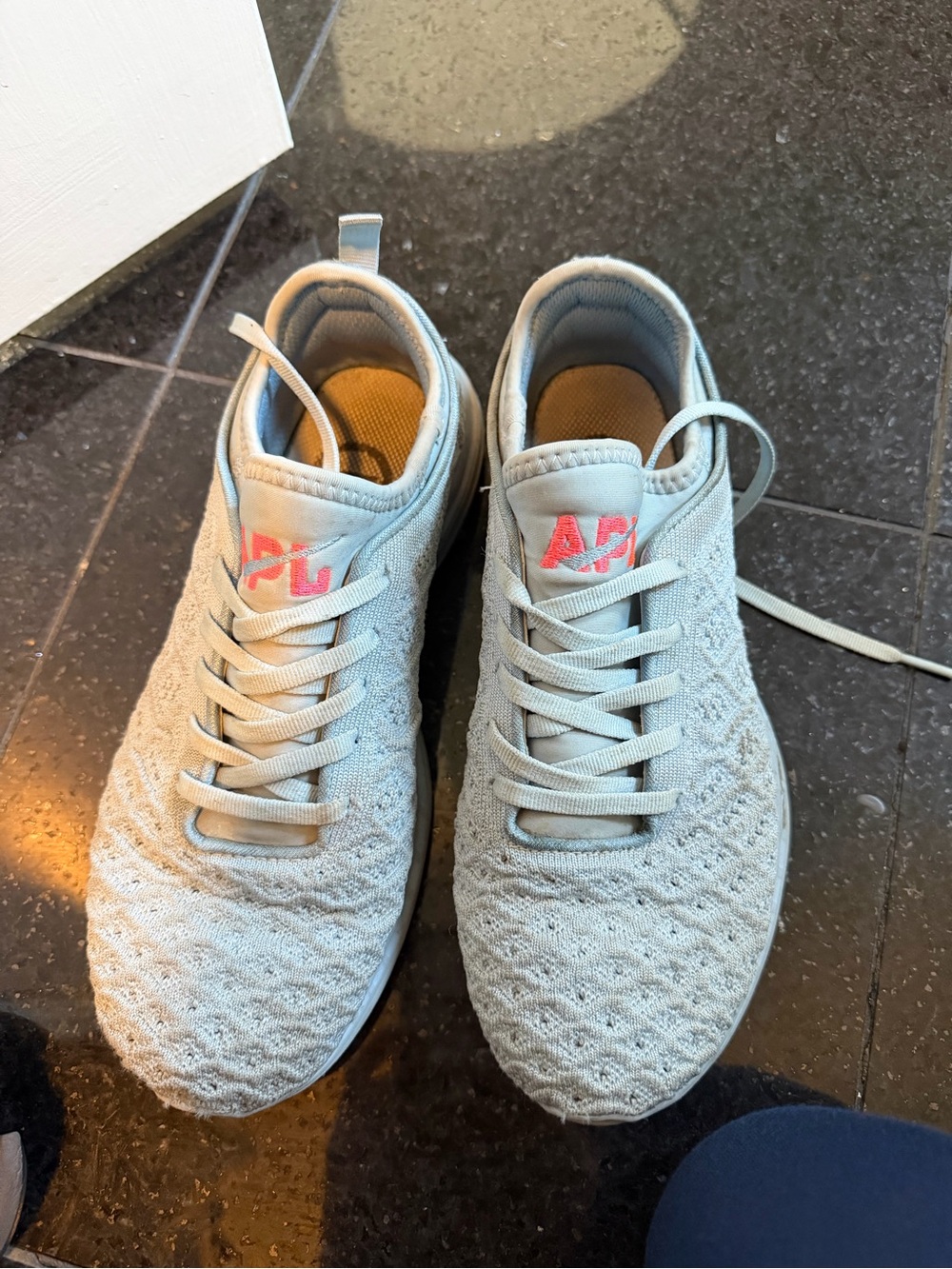 APL Women's Knit Sneakers in Light Gray with Pink Logo